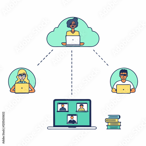 Remote Team Collaboration with Cloud Computing and Video Conferencing Highlighting Virtual Work and Connectivity Concepts