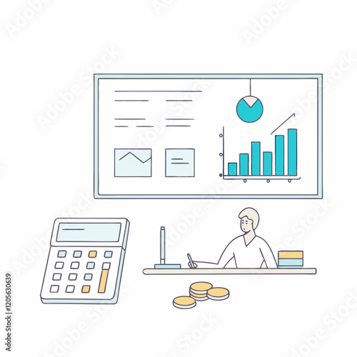 Financial Data Presentation with Charts and Calculator Highlighting Business Analysis and Planning Concepts