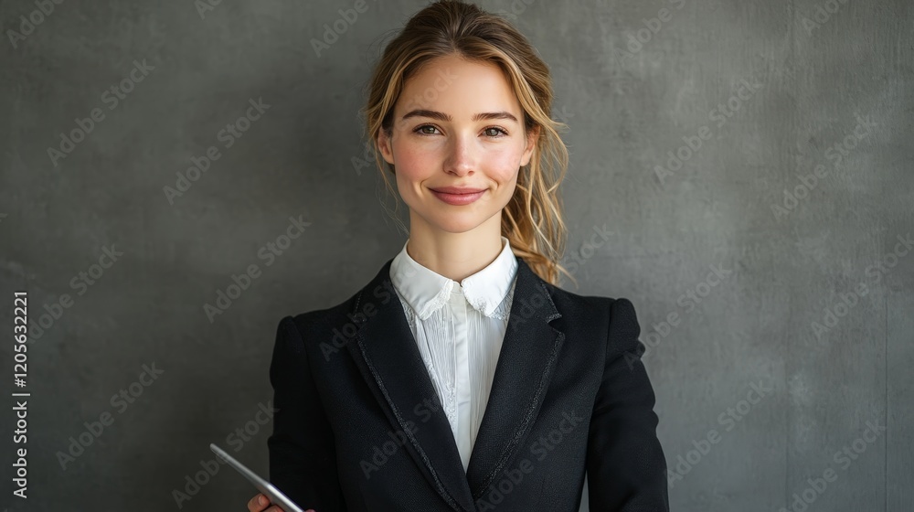A smiling businesswoman standing in a modern office, representing leadership, confidence, and corporate success. A smiling businesswoman standing in a modern office, representing leadership, confidence, and corporate success.