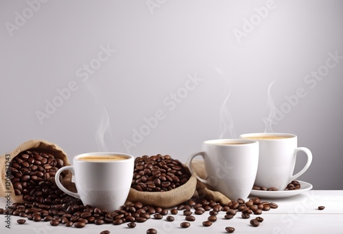 Love coffee Coffee cups and coffee beans