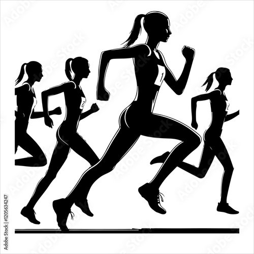 Runners on sprint men silhouette vector. Runners silhouette  collection. Men and women runners silhouette vector on a white background.