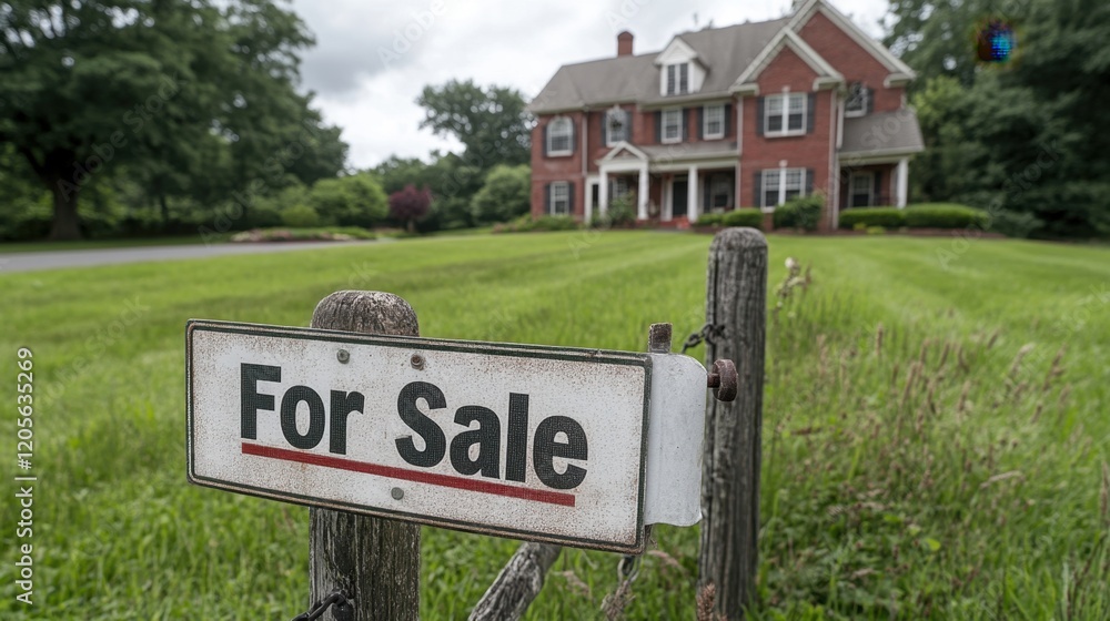 A For Sale sign in front of a large house, symbolizing a transition to downsizing. A For Sale sign in front of a large house, symbolizing a transition to downsizing.