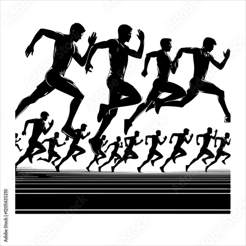 Runners on sprint men silhouette vector. Runners silhouette  collection. Men and women runners silhouette vector on a white background.