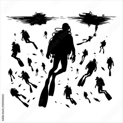 Scuba diving silhouette vector. Scuba diver logo icon vector on a white background. 