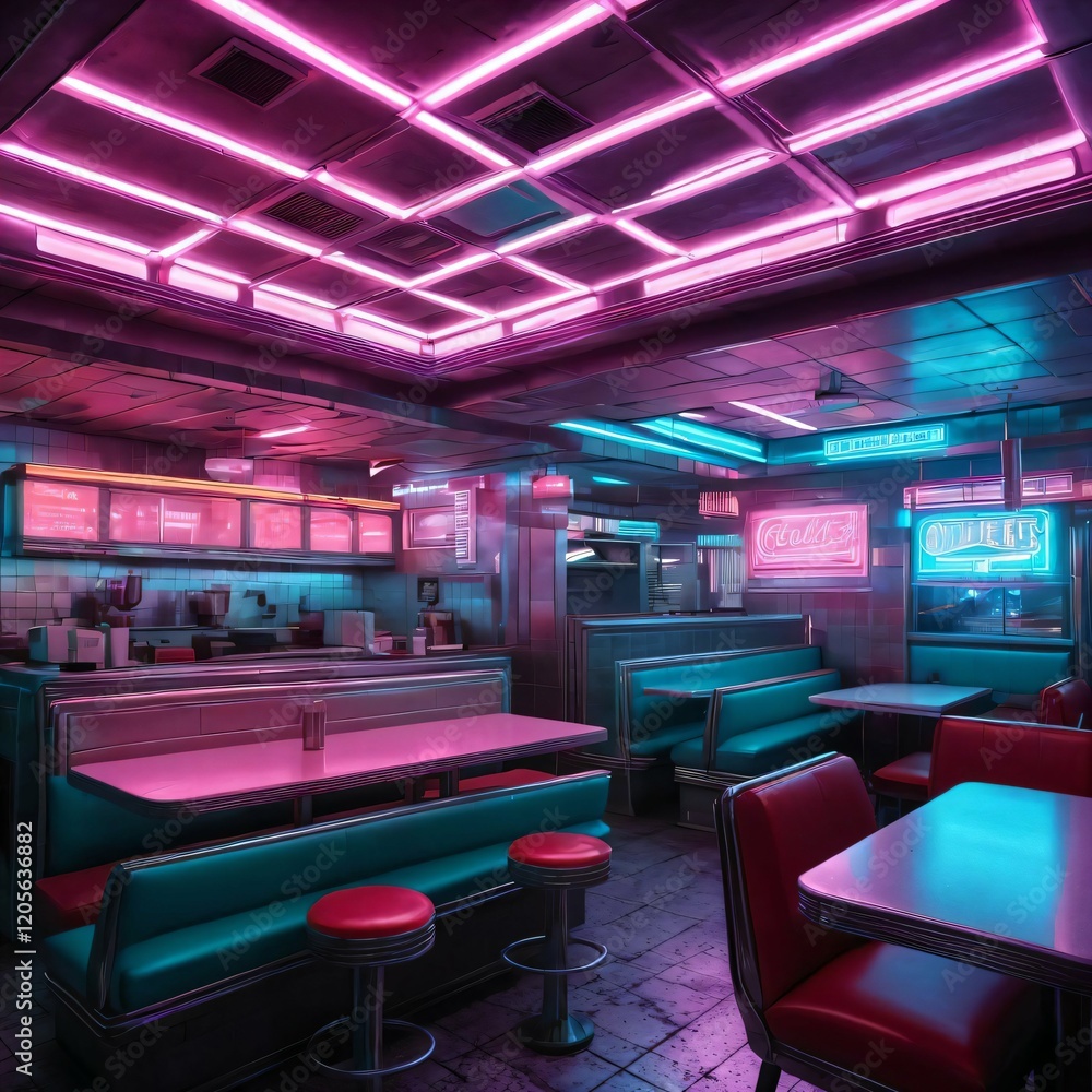 Fototapeta premium Retro Diner with Neon Lights