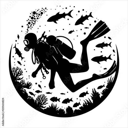 Scuba diving silhouette vector. Scuba diver logo icon vector on a white background. 