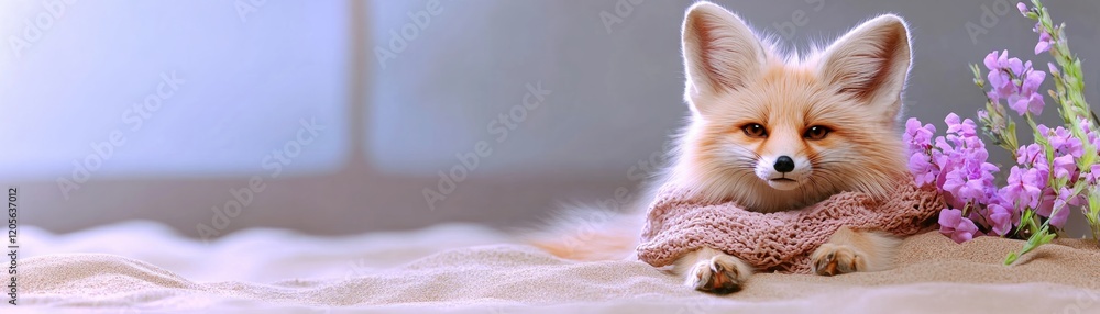Obraz premium Adorable Fennec Fox in Desert Habitat A Charming Pose, Expressive Ears, and Sandy Surroundings Create Striking Contrast This captivating image showcases the beauty of wildlife in its natural