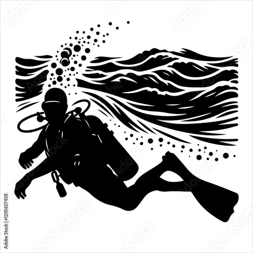 Scuba diving silhouette vector. Scuba diver logo icon vector on a white background. 