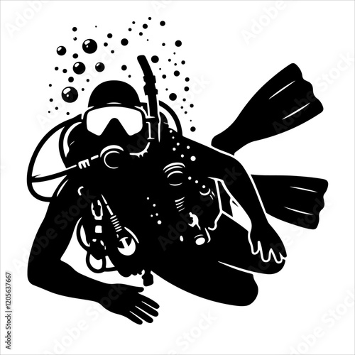 Scuba diving silhouette vector. Scuba diver logo icon vector on a white background. 
