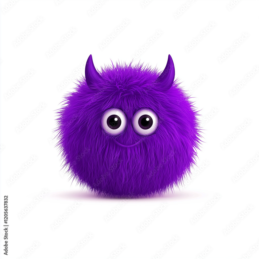 Fototapeta premium The good mascot. Purple fluffy monster with a smile on white background