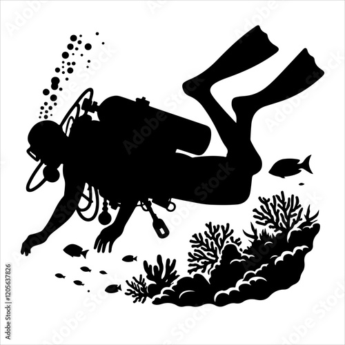 Scuba diving silhouette vector. Scuba diver logo icon vector on a white background. 