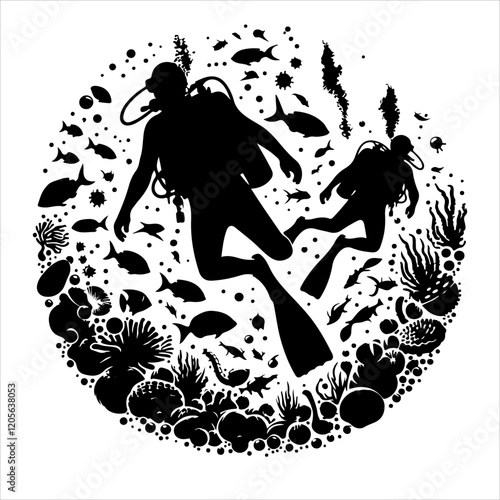 Scuba diving silhouette vector. Scuba diver logo icon vector on a white background. 