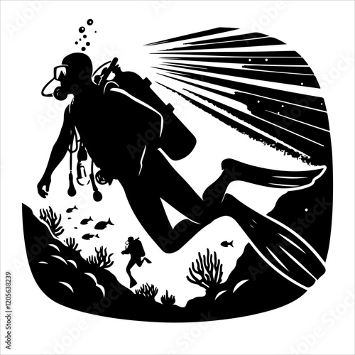 Scuba diving silhouette vector. Scuba diver logo icon vector on a white background. 