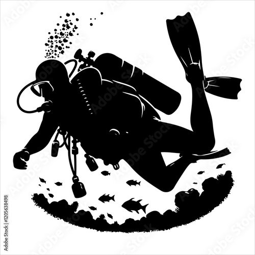 Scuba diving silhouette vector. Scuba diver logo icon vector on a white background. 