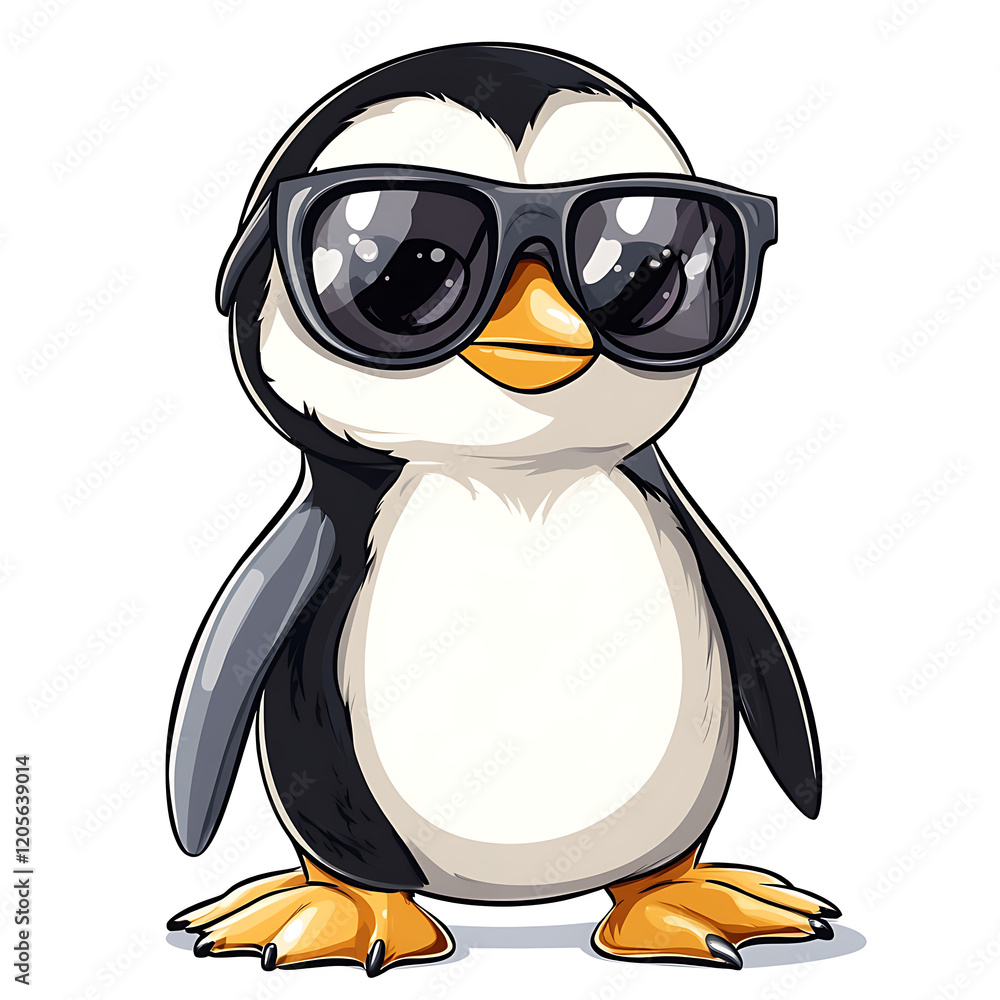 Obraz premium Cute Penguin with Sunglasses - Cartoon Animal Illustration