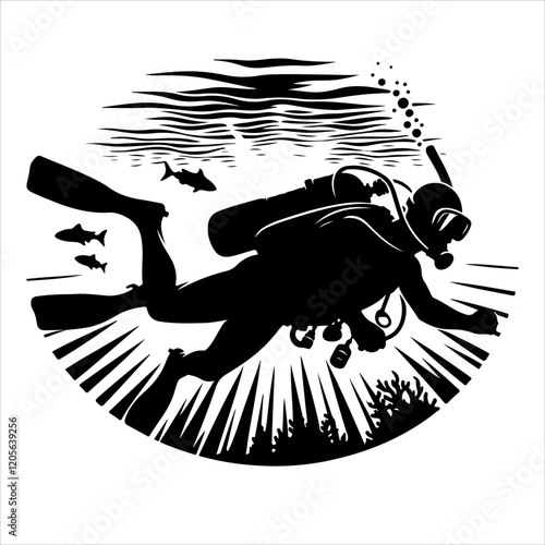 Scuba diving silhouette vector. Scuba diver logo icon vector on a white background. 