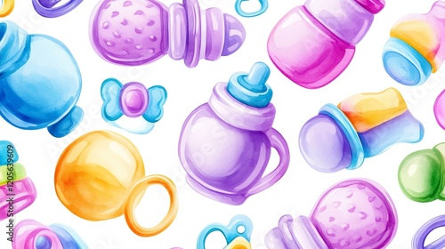 Colorful Watercolor Baby Accessories Pattern photo