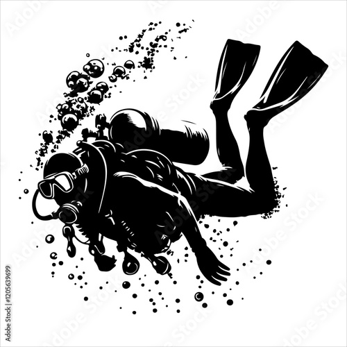 Scuba diving silhouette vector. Scuba diver logo icon vector on a white background. 