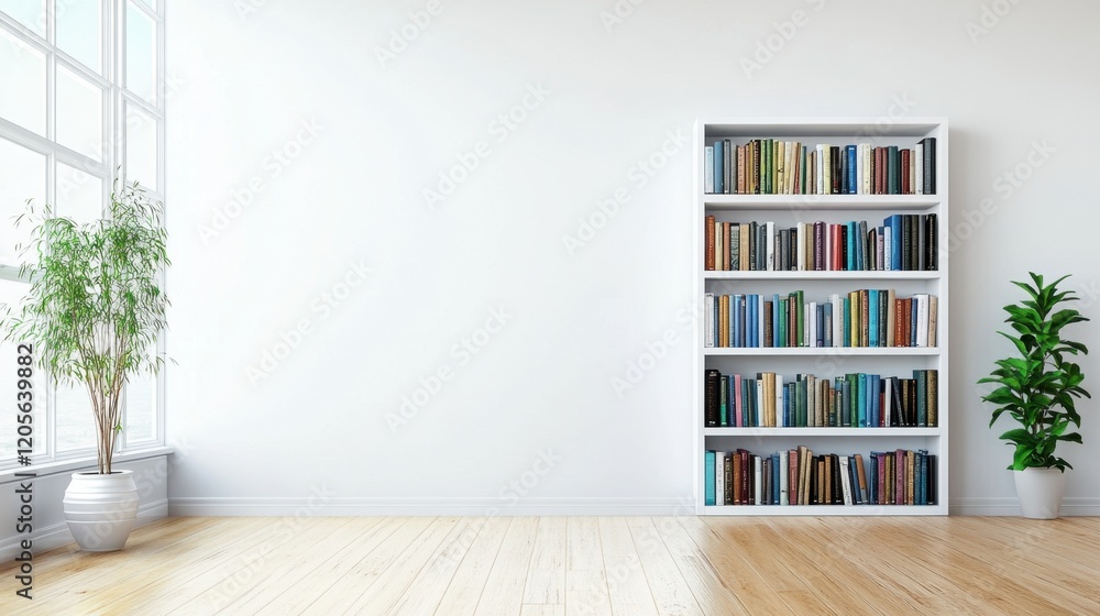 Fototapeta premium A minimalist bookshelf with only a few carefully curated books and decor.