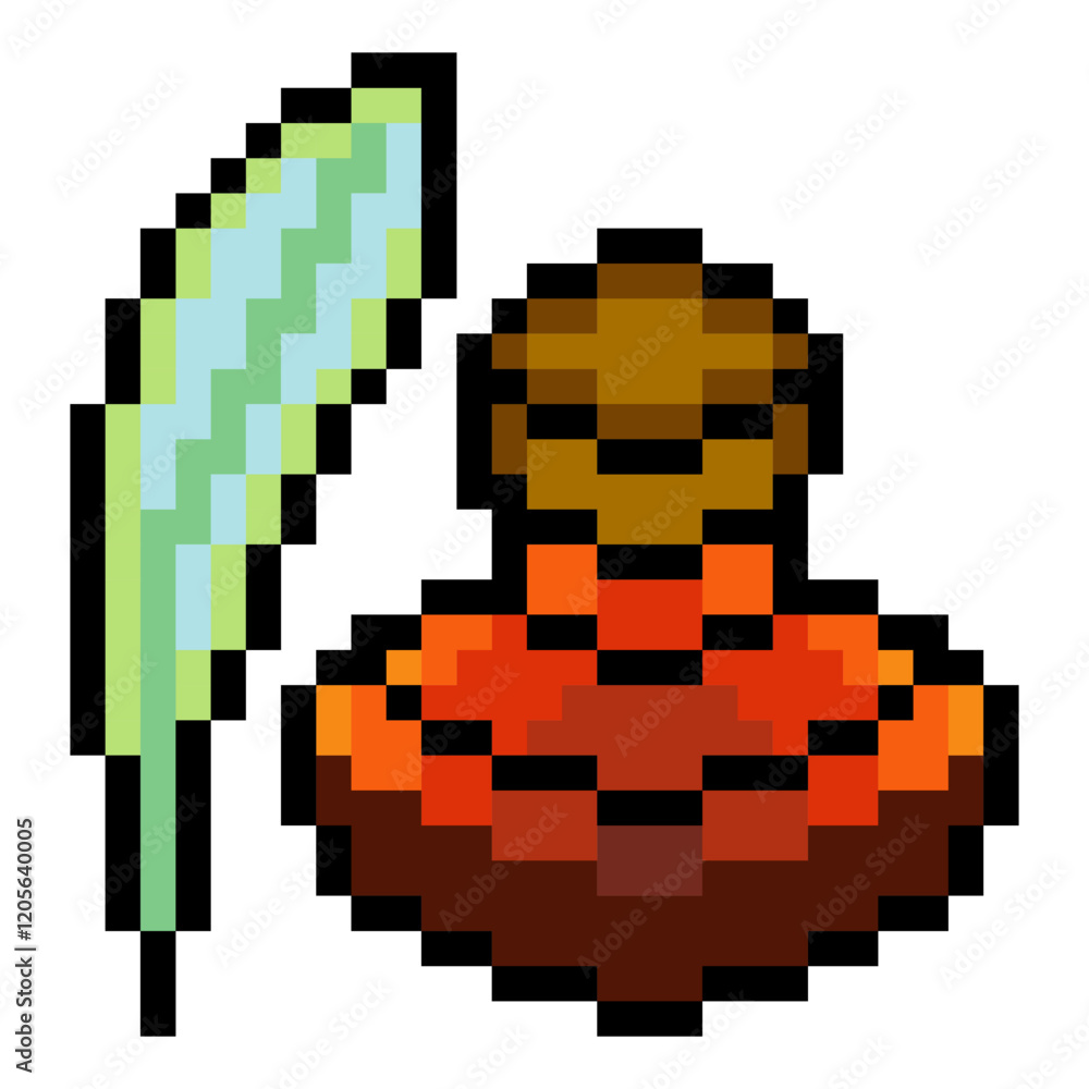 Obraz premium Ink well bottle in pixel art style