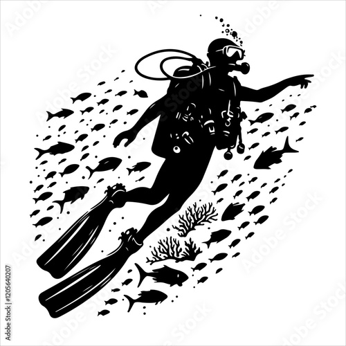 Scuba diving silhouette vector. Scuba diver logo icon vector on a white background. 
