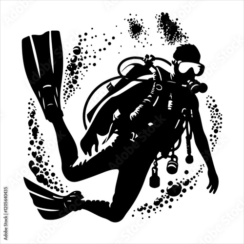 Scuba diving silhouette vector. Scuba diver logo icon vector on a white background. 