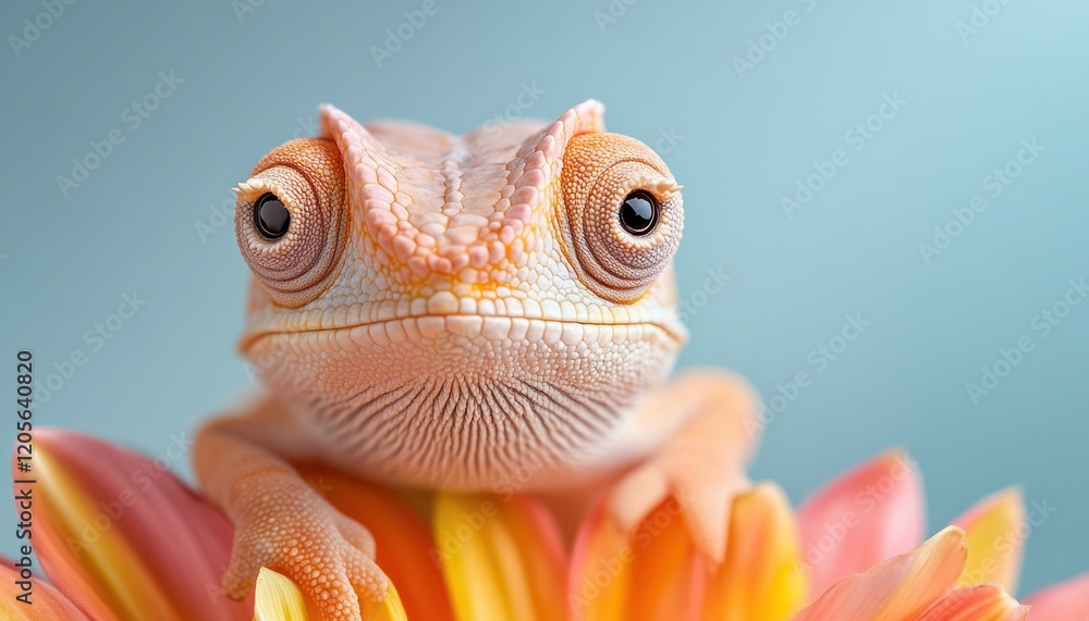 Discover the Exquisite Details of a Tiny Chameleon Perched on a Vibrant, Colorful Flower Its Unique Texture and Striking Coloration Showcase the Exotic Beauty of this Tiny Reptile High-resolution Discover the Exquisite Details of a Tiny Chameleon Perched on a Vibrant, Colorful Flower Its Unique Texture and Striking Coloration Showcase the Exotic Beauty of this Tiny Reptile High-resolution