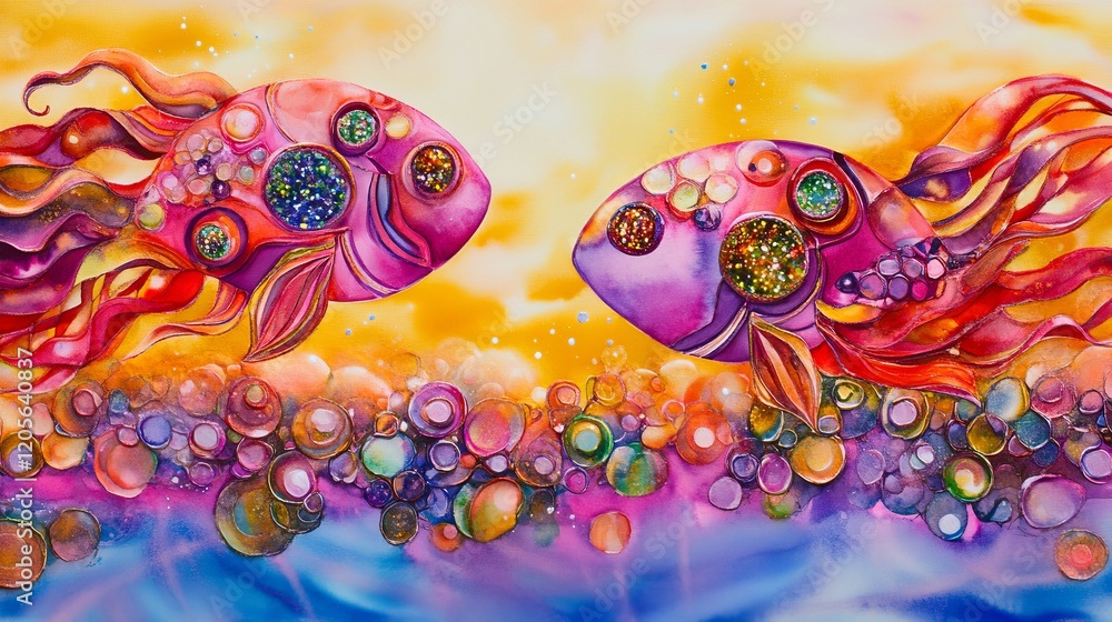 Dreamy Watercolor Galaxy Scene with Spaceships Dreamy Watercolor Galaxy Scene with Spaceships