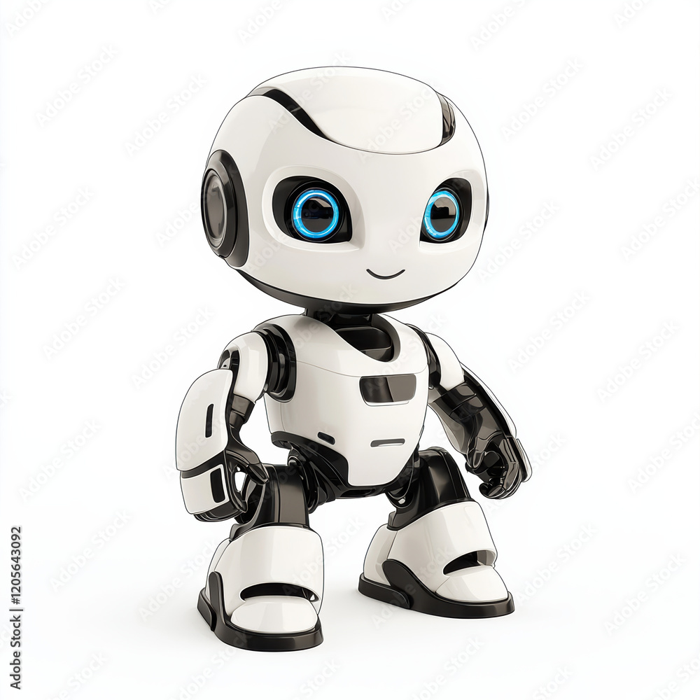 Cute robot with blue eyes, isolated on white background Cute robot with blue eyes, isolated on white background