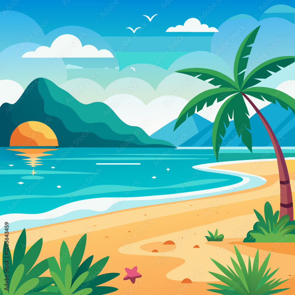 Tropical beach with palm trees and sea Tropical beach with palm trees and sea