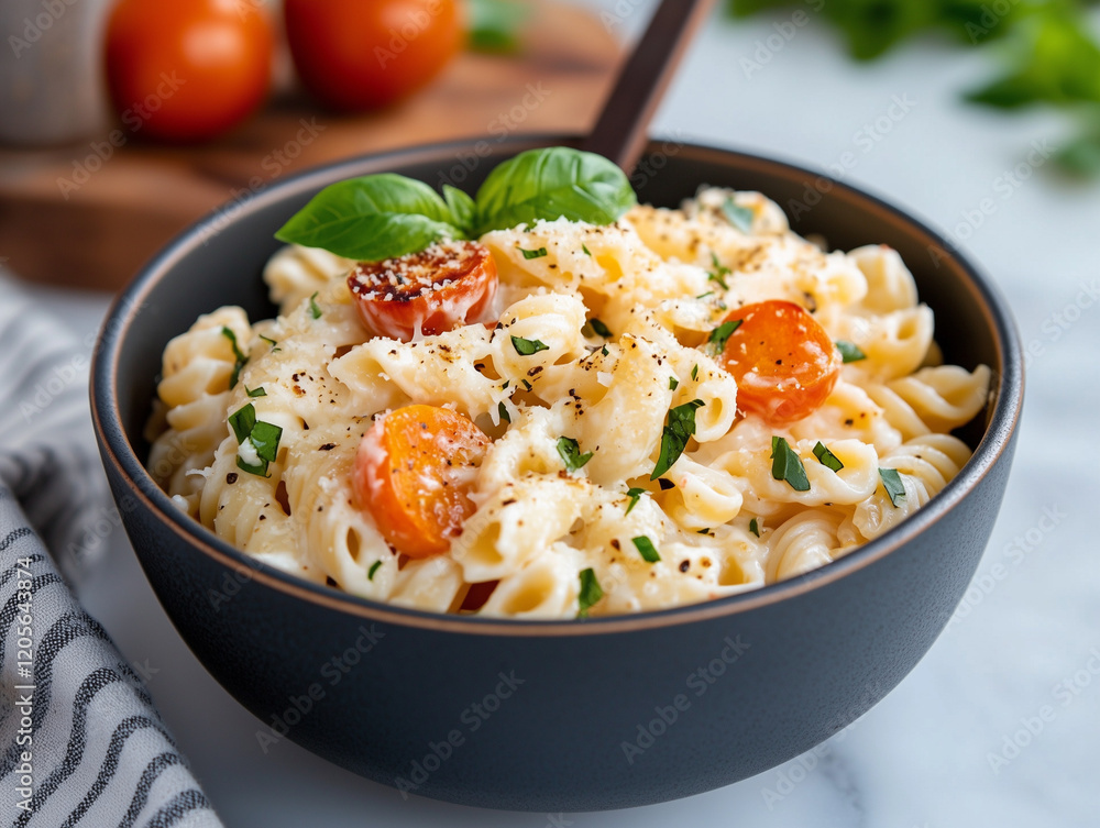 A vibrant pasta dish featuring fresh vegetables, creamy sauce, and aromatic herbs for a flavorful dining experience. A vibrant pasta dish featuring fresh vegetables, creamy sauce, and aromatic herbs for a flavorful dining experience.