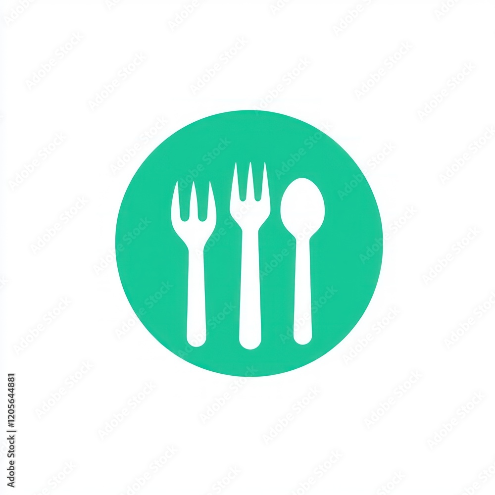 Cutlery set, green circle, food icon, restaurant menu, simple design Cutlery set, green circle, food icon, restaurant menu, simple design