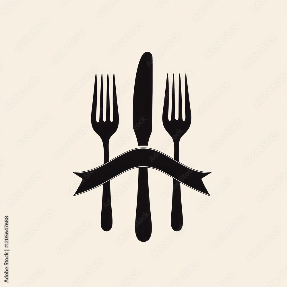 Restaurant cutlery banner, simple design, food menu, background neutral