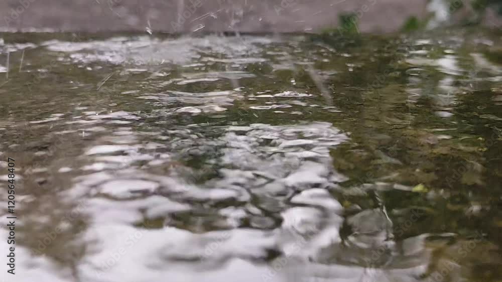 Raindrops falling. Slow motion Rain, close-up. Raindrops falling. Slow motion Rain, close-up.