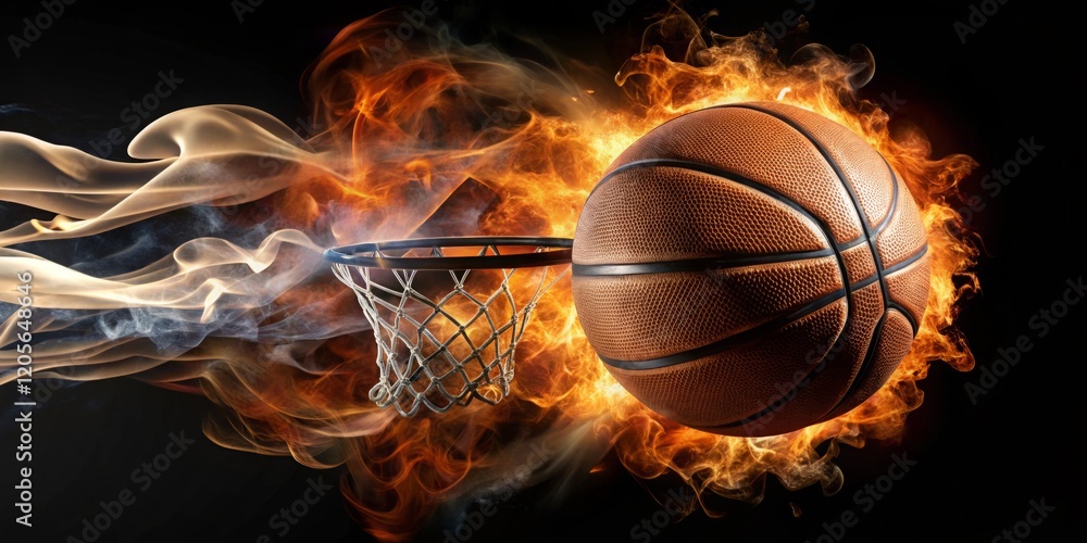 Dynamic Basketball Action with Flames and Smoke Effects Dynamic Basketball Action with Flames and Smoke Effects