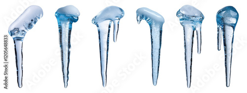 Set of frozen icicles isolated on transparent background
