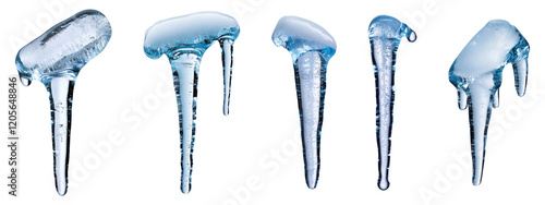 Set of frozen icicles isolated on transparent background

