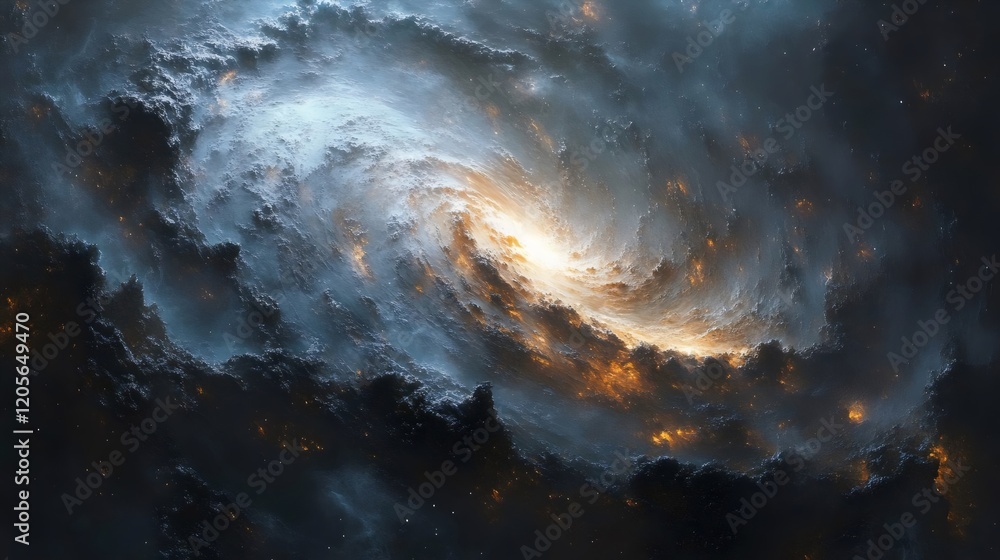 Fototapeta premium A spiral galaxy with a bright yellow star in the center