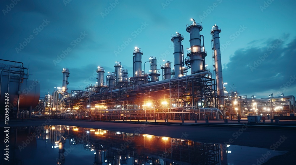 A photo of a biodiesel refinery producing clean fuel. A photo of a biodiesel refinery producing clean fuel.