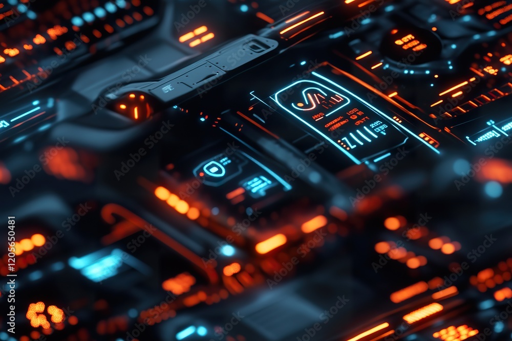 Obraz premium Futuristic Technology Interface Glowing Orange And Blue