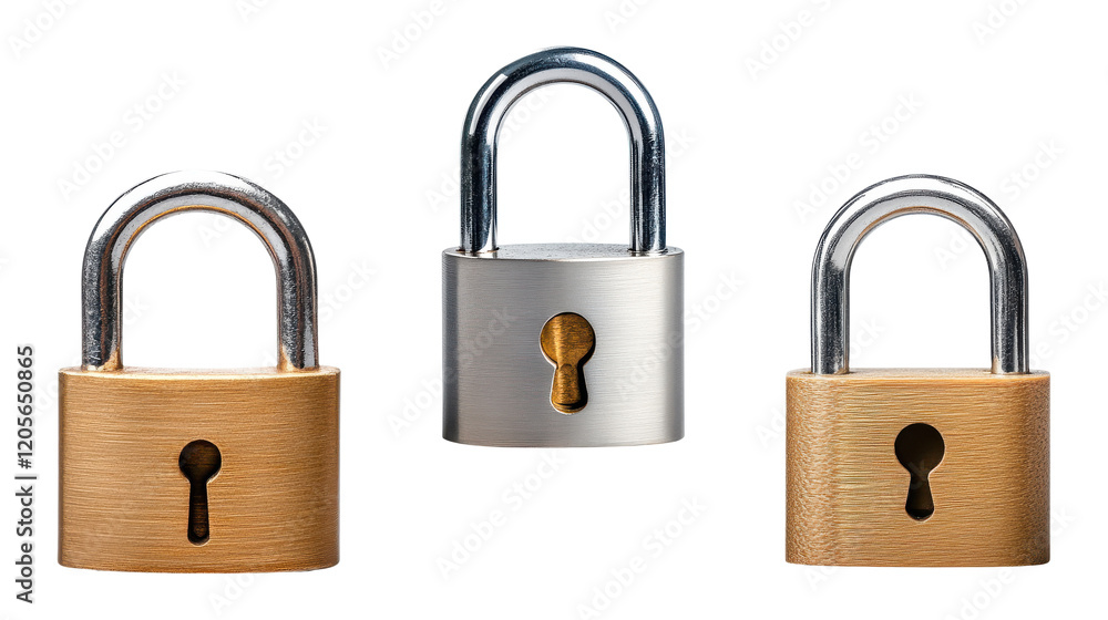 Set of metal padlocks isolated on transparent background Set of metal padlocks isolated on transparent background