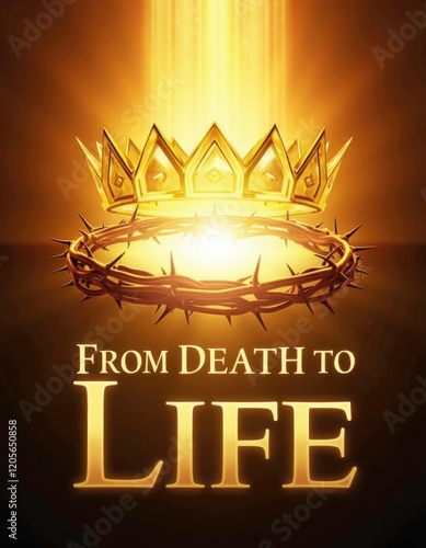 crown of thorns transforming into a golden crown, symbolizing victory over death . easter concept