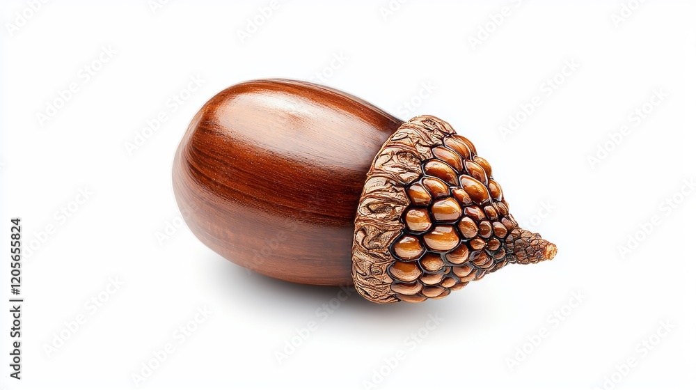 single oak acorn, brown nut, angled perspective, high detail, natural texture, isolated on white background single oak acorn, brown nut, angled perspective, high detail, natural texture, isolated on white background
