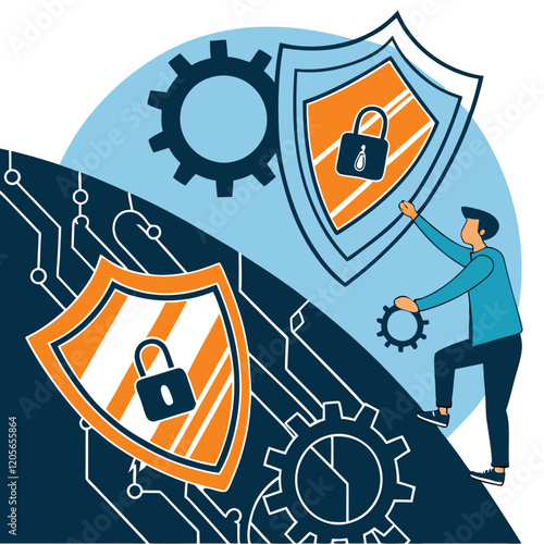 Abstract representation of cybersecurity with locks and shields