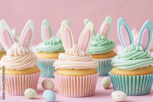 Wallpaper Mural Pastel Easter theme cupcake concept. Cute bunny ear cupcakes for a festive celebration or event Torontodigital.ca