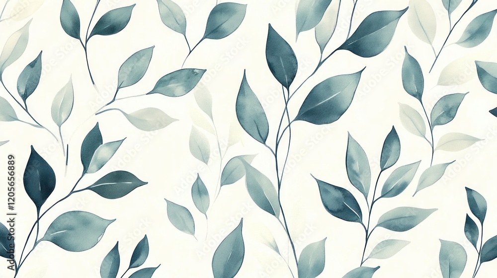 Seamless nature inspired pattern featuring delicate blue and green leaves on a light background Seamless nature inspired pattern featuring delicate blue and green leaves on a light background