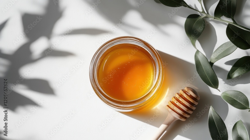 Jar of honey on a white surface showcasing the natural sweetness and texture of honey Jar of honey on a white surface showcasing the natural sweetness and texture of honey