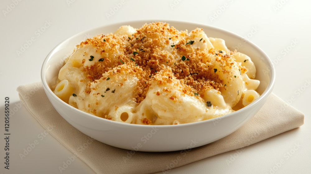 Creamy macaroni and cheese topped with golden panko crumbs Creamy macaroni and cheese topped with golden panko crumbs