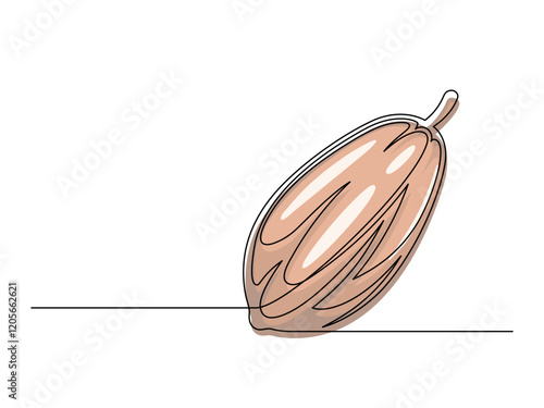 Continuous one line colorful cacao beans plant isolated on white background. Simple vegetable silhouette. Hand drawn cacao beans outline. Vector illustration