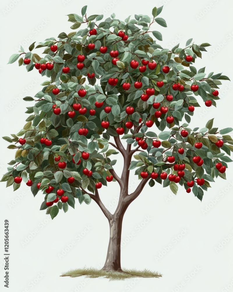 Obraz premium Ripe cherry tree in red green and gray tones